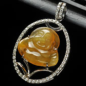 冰种黄翡缅甸翡翠A货镶白金玉佛胸坠（水钻）