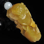 糯冰种黄翡缅甸翡翠A货人生如意挂件