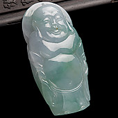冰种飘翠缅甸翡翠A货站佛挂件