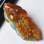 糯冰种红黄翡缅甸翡翠A货如意鸟挂件