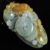 糯冰种晴水黄翡缅甸翡翠A货双龙如意挂件