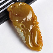 糯冰种褐黄翡缅甸翡翠A货人生如意挂件