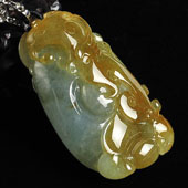 糯冰种褐黄翡缅甸翡翠A货如意挂件