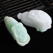 糯冰种飘翠缅甸翡翠A货白菜挂件（一对）
