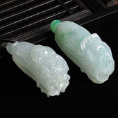 糯冰种晴水缅甸翡翠A货白菜挂件（一对）