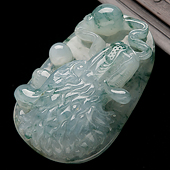 糯冰种飘花缅甸翡翠A货狼头挂件