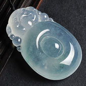 冰种略飘花缅甸翡翠A货福在眼前挂件