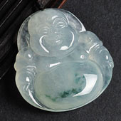 冰种飘花缅甸翡翠A货玉佛挂件