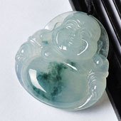 冰种飘花缅甸翡翠A货玉佛挂件