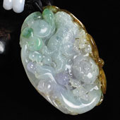 冰种三彩缅甸翡翠A货猫蝶富贵挂件