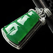 冰种阳绿缅甸翡翠A货镶白金节节高胸坠（真钻）