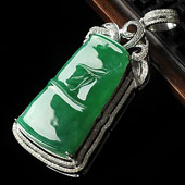 冰种阳绿缅甸翡翠A货镶白金节节高胸坠（真钻）