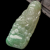 糯冰种黄加绿缅甸翡翠A货财神挂件