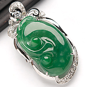 糯冰种阳绿缅甸翡翠A货如意胸坠