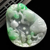 糯冰种飘翠缅甸翡翠A货福寿如意挂件