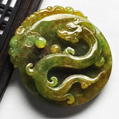 糯冰种褐黄翡缅甸翡翠A货螭龙挂件