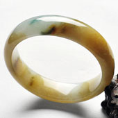 糯冰种黄翡飘花缅甸翡翠A货手镯（52.2mm）