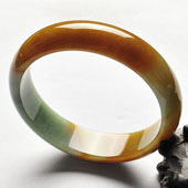 糯冰种褐黄翡飘花缅甸翡翠A货手镯（57.2mm）