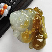 糯冰种褐黄翡缅甸翡翠A货玉佛挂件