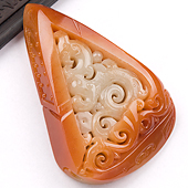 糯冰种红黄翡缅甸翡翠A货仿古龙凤挂件