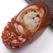 糯冰种褐红翡缅甸翡翠A货花开富贵挂件