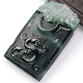 糯冰种墨绿缅甸翡翠A货饕餮挂件