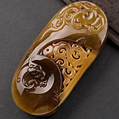 糯冰种褐黄翡缅甸翡翠A货龙凤呈祥挂件