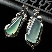 冰种晴水缅甸翡翠A货镶白金水滴胸坠（单价）