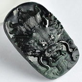 糯冰种墨翠缅甸翡翠A货龙头挂件