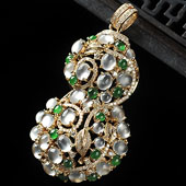 玻璃种绿色（无色）镶玫瑰金葫芦胸坠（真钻）