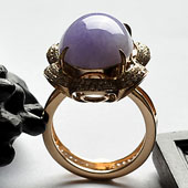 糯冰种紫罗兰缅甸翡翠A货镶玫瑰金戒指胸坠两用（真钻）