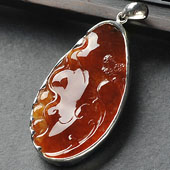 冰种红翡缅甸翡翠A货镶银如意挂件