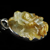 冰种褐黄翡缅甸翡翠A货镶银龙头胸坠
