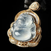 玻璃种缅甸翡翠A货镶玫瑰金玉佛胸坠（真钻）