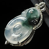 冰种飘花缅甸翡翠A货镶银福在眼前胸坠（水钻）