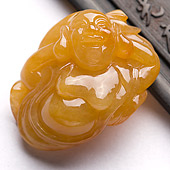 糯冰种黄翡缅甸翡翠A货玉佛挂件