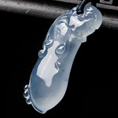 冰种晴水略飘花缅甸翡翠A货福瓜挂件