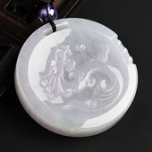 糯冰种淡春带彩缅甸翡翠A货圆龙牌挂件