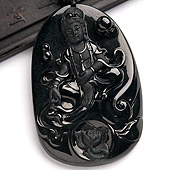 细糯种墨翠缅甸翡翠A货观音挂件