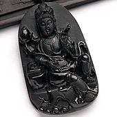细糯种墨翠缅甸翡翠A货观音挂件