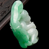 糯冰种苹果绿缅甸翡翠A货小灵猴挂件