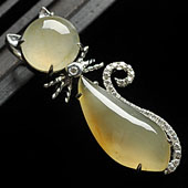 冰种黄翡缅甸翡翠A货银镀金胸坠