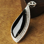 冰种墨翠缅甸翡翠A货银镀金胸坠