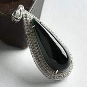 冰种墨翠缅甸翡翠A货银镀金胸坠