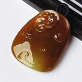 冰种褐黄翡缅甸翡翠A货龙头如意挂件