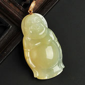 冰种淡黄翡缅甸翡翠A货站佛挂件