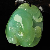 冰种淡黄加绿缅甸翡翠A货龙头如意挂件