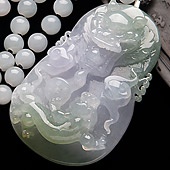 糯冰种晴水缅甸翡翠A货双龙如意挂件