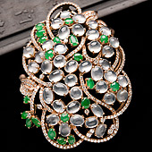 冰种三彩缅甸翡翠A货镶玫瑰金胸坠（真钻）