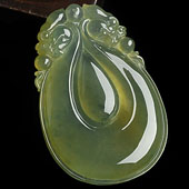 冰种黄翡飘花缅甸翡翠A货双龙如意挂件